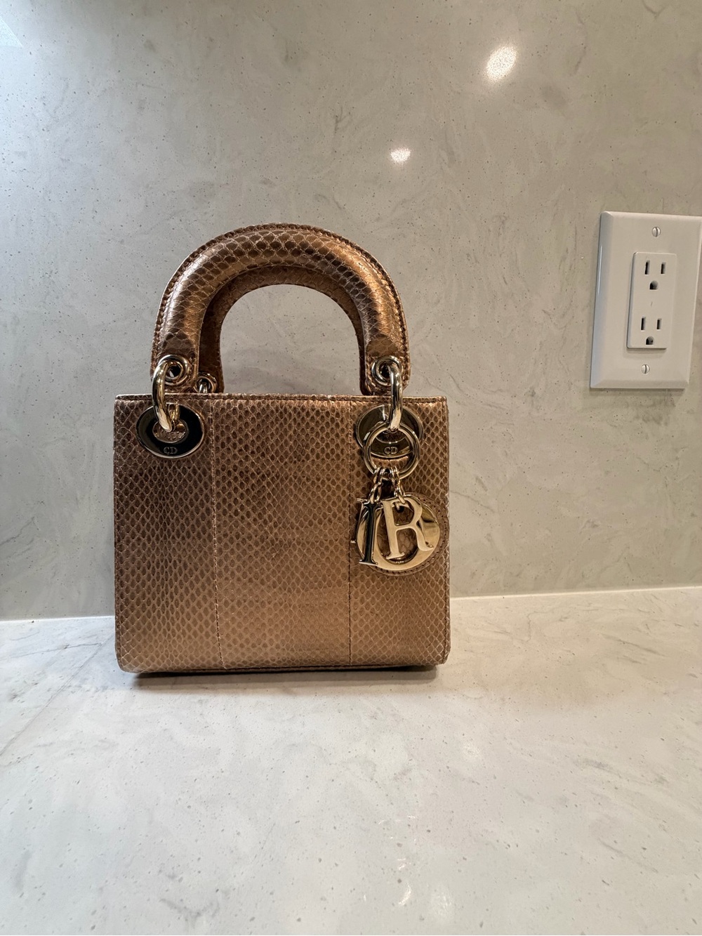 Dior Metallic Gold Python Lady Dior Top Handle Satchel - Picture 4 of 8